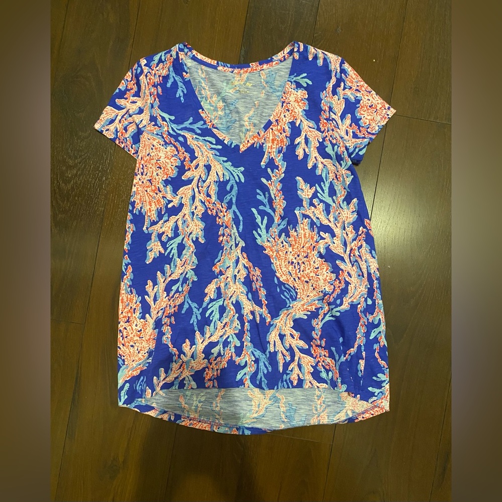Lily Pulitzer XS cotton v neck shirt top Women’s blue pink
